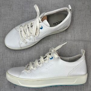 Ecco Soft Women's Golf Shoes White Leather Metallic Lace Up Women's  EU 38 WIDE